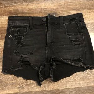 Black high waisted distressed jean shorts. American eagle outfitters